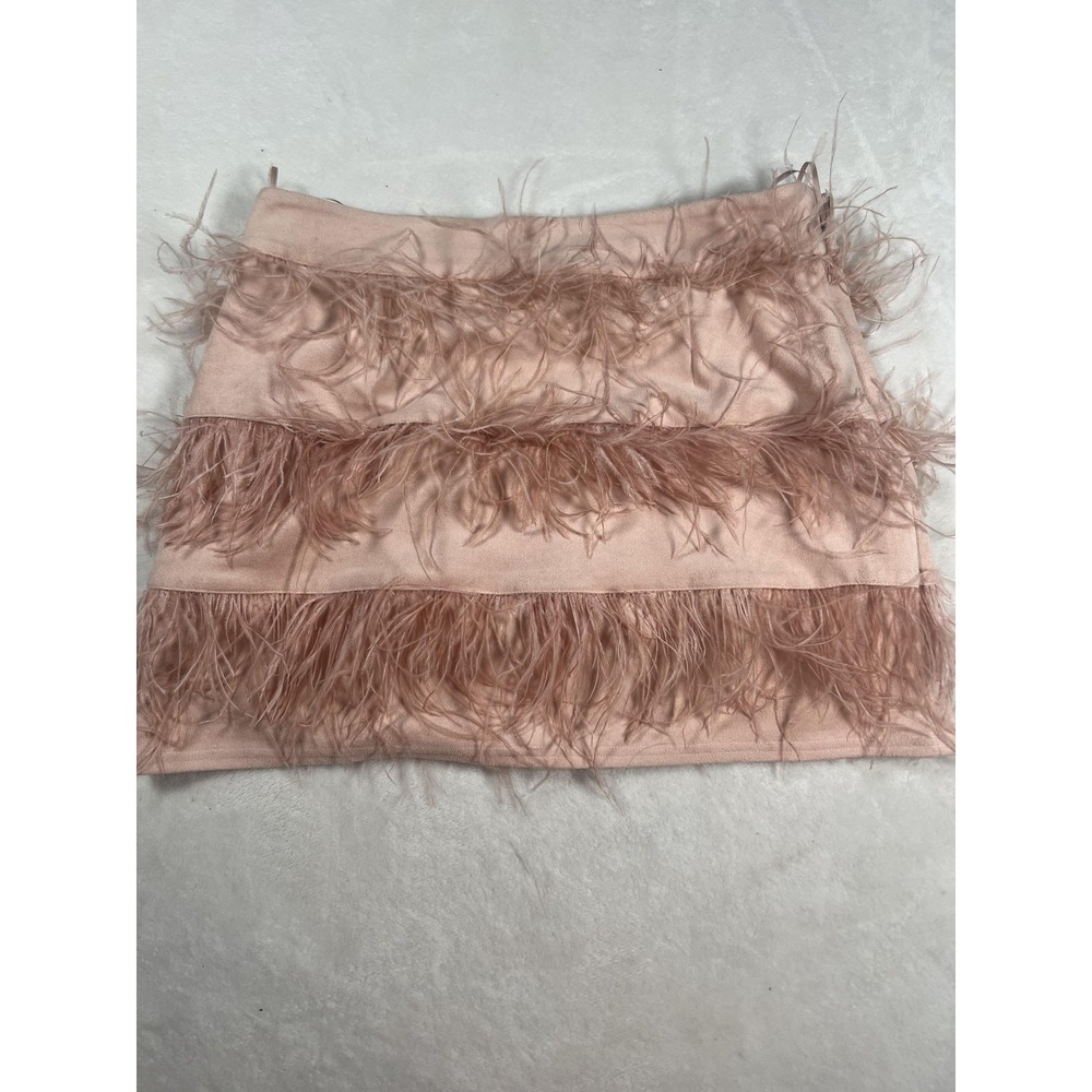 Blue B Skirt Womens Large Pink Feather Fringe Mini High Waist Pencil‎ Cocktail
